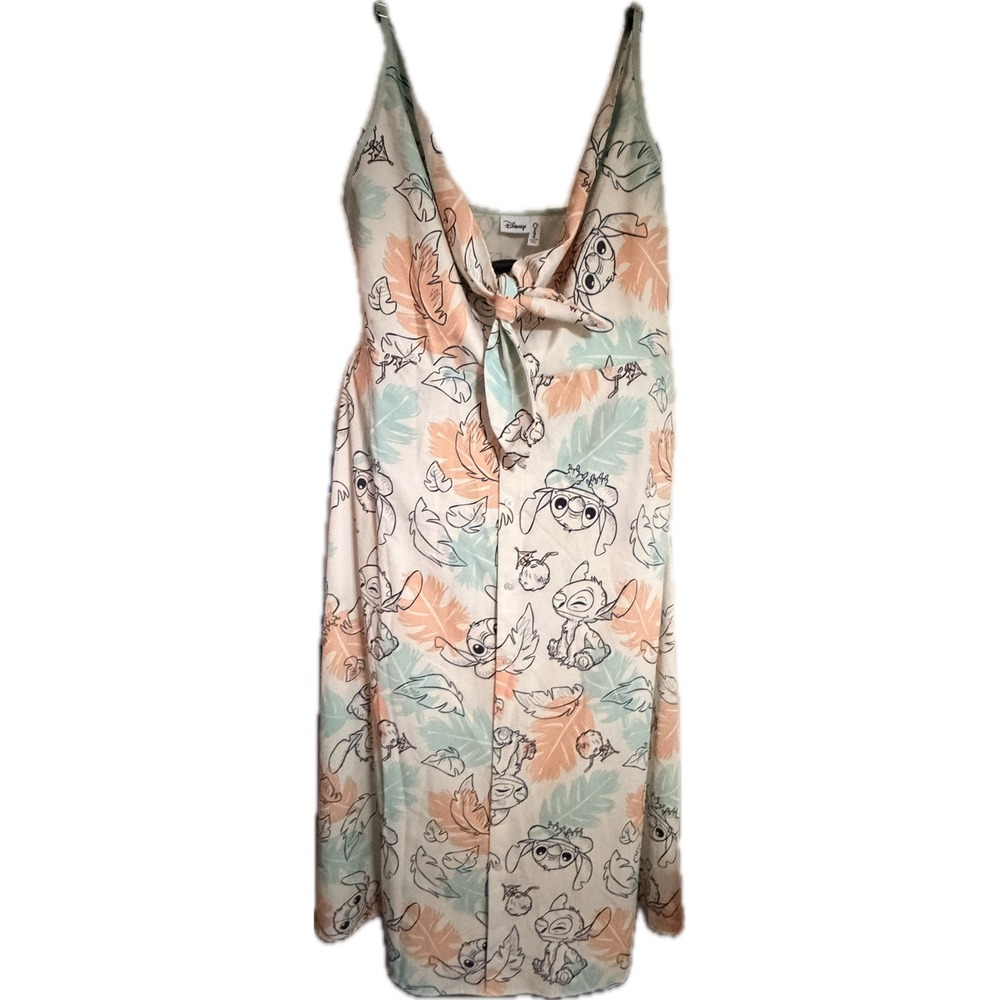 Disney Lilo & Stitch PatPat Tie Front Midi Dress Womens XL Tropical Pastel Print